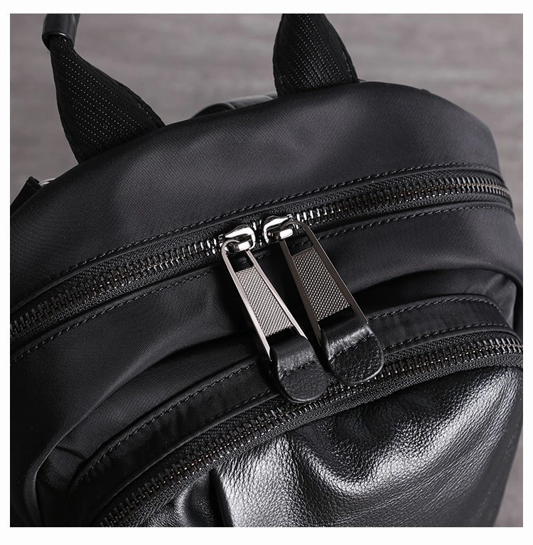 Schwarzer Nylon-Leder Umhängetaschen-Rucksack Damen Kleine Schulrucksäcke Handtasche Nylon-Leder Reiserucksack für Frauen