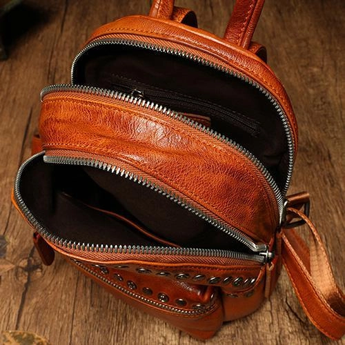 Brown Leather Rucksack Womens Leather Small Backpack Ladies Backpack Purse