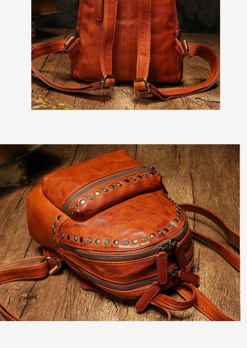 Brown Leather Rucksack Womens Leather Small Backpack Ladies Backpack Purse