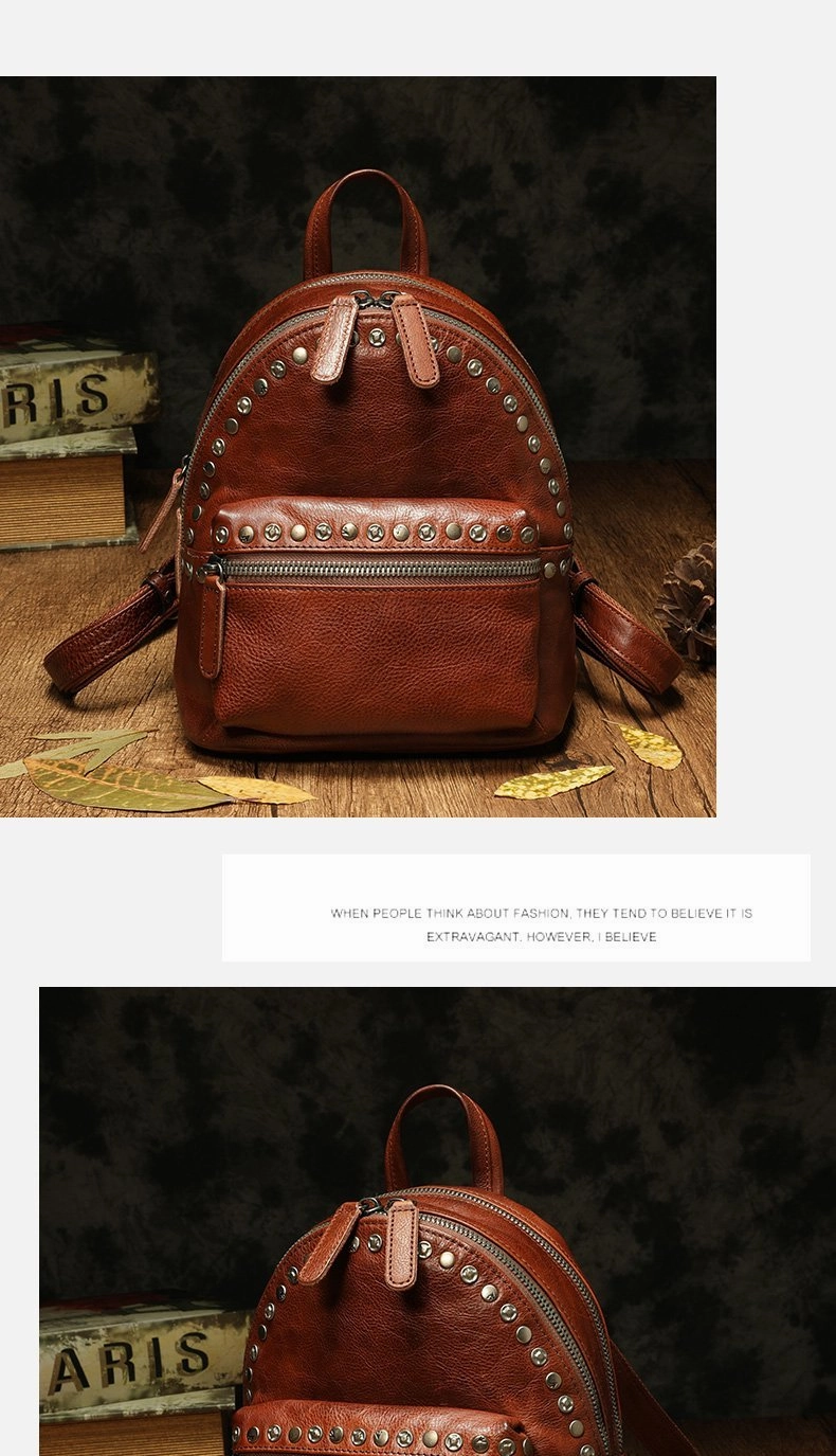 Brown Leather Rucksack Womens Leather Small Backpack Ladies Backpack Purse