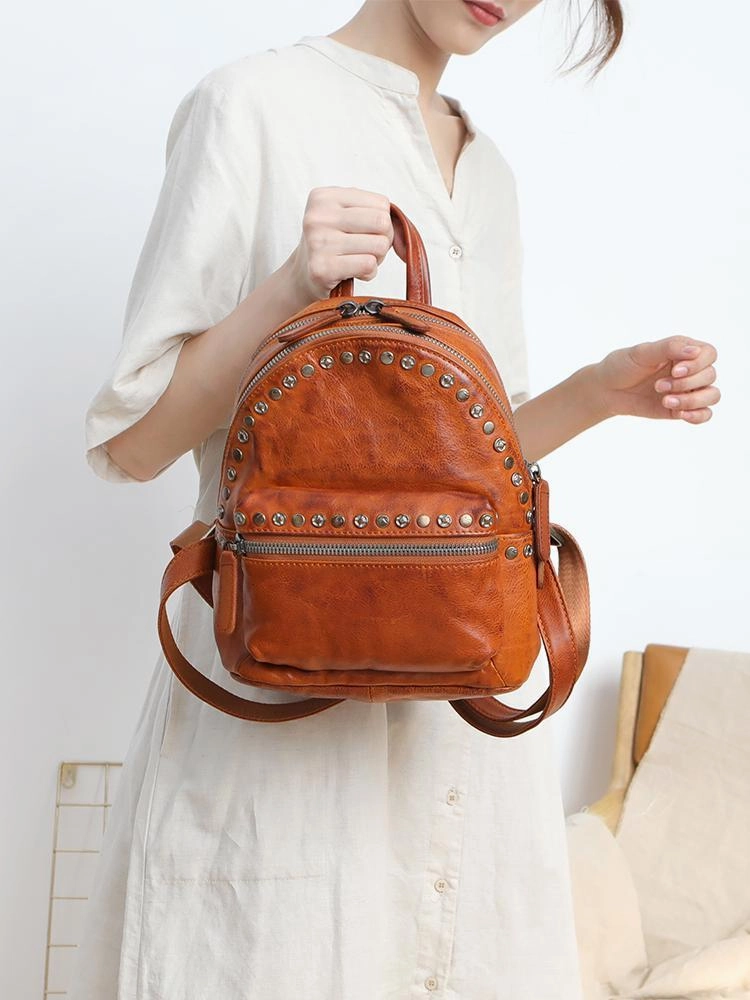 Brown Leather Rucksack Womens Leather Small Backpack Ladies Backpack Purse