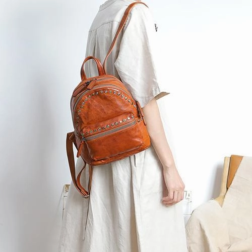 Brown Leather Rucksack Womens Leather Small Backpack Ladies Backpack Purse