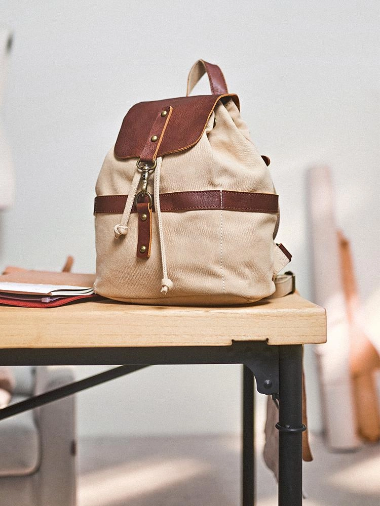 Canvas Leder Rucksack für Herren und Damen, Reiserucksack Blau, Schulrucksack aus Canvas für Männer und Frauen