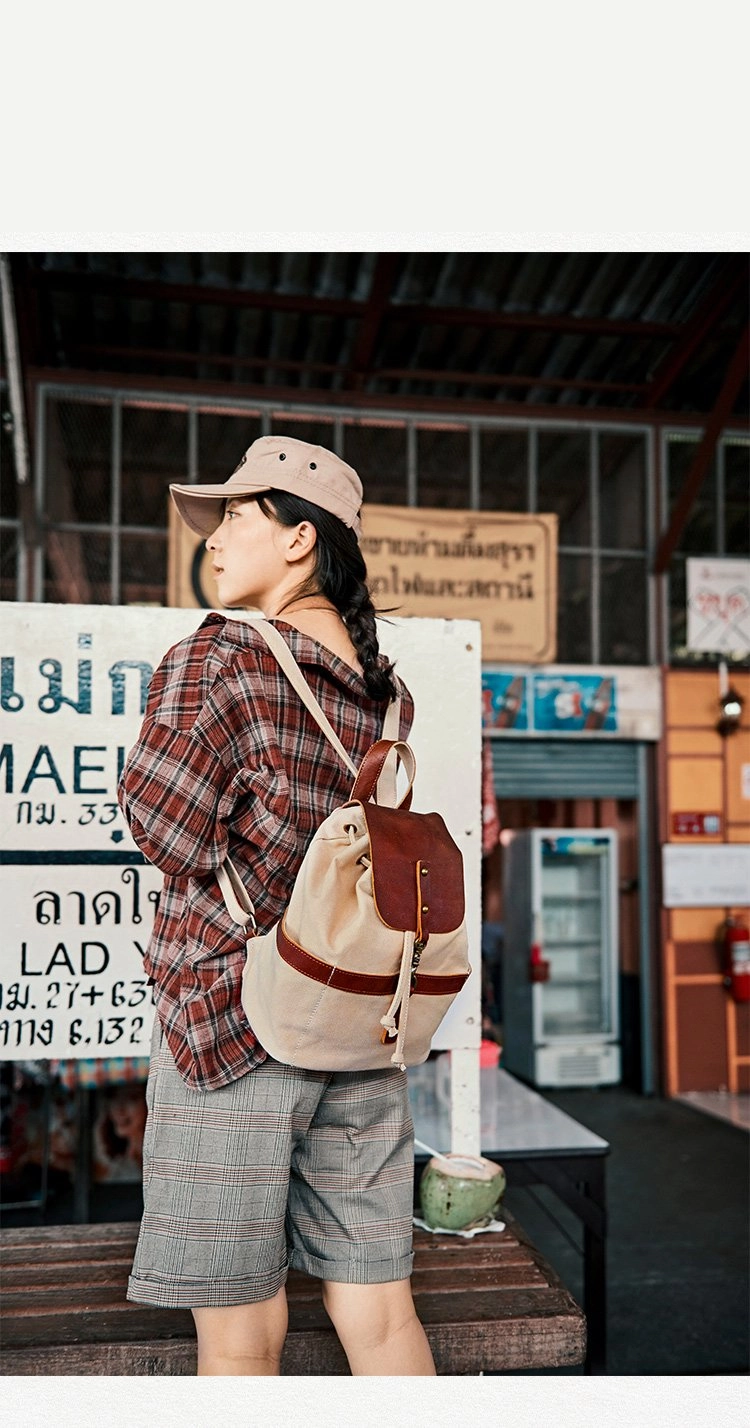Canvas Leder Rucksack für Herren und Damen, Reiserucksack Blau, Schulrucksack aus Canvas für Männer und Frauen