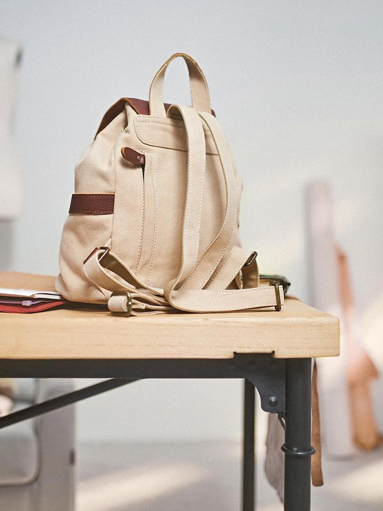 Canvas Leder Rucksack für Herren und Damen, Reiserucksack Blau, Schulrucksack aus Canvas für Männer und Frauen