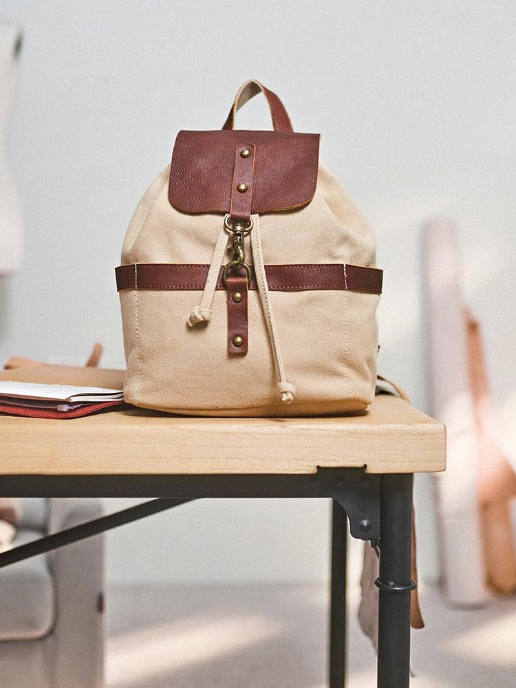Canvas Leder Rucksack für Herren und Damen, Reiserucksack Blau, Schulrucksack aus Canvas für Männer und Frauen