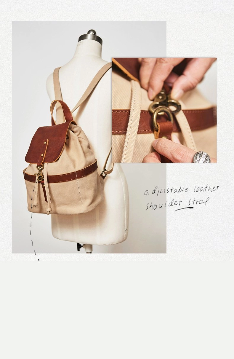 Canvas Leder Rucksack für Herren und Damen, Reiserucksack Blau, Schulrucksack aus Canvas für Männer und Frauen