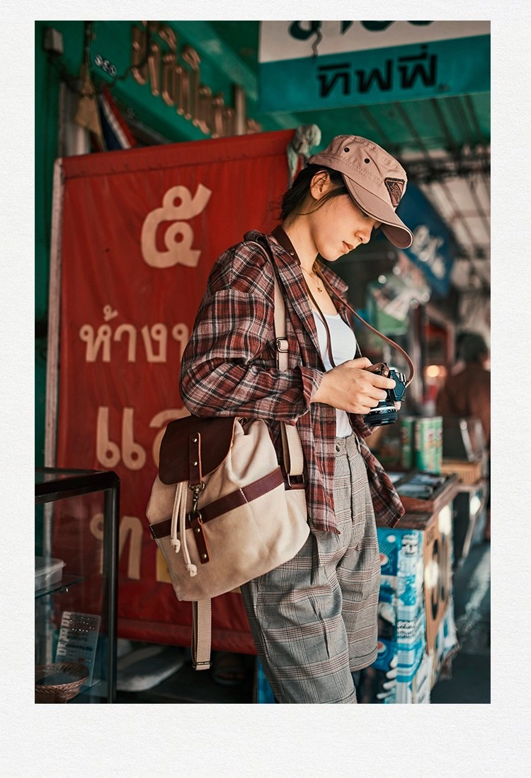 Canvas Leder Rucksack für Herren und Damen, Reiserucksack Blau, Schulrucksack aus Canvas für Männer und Frauen