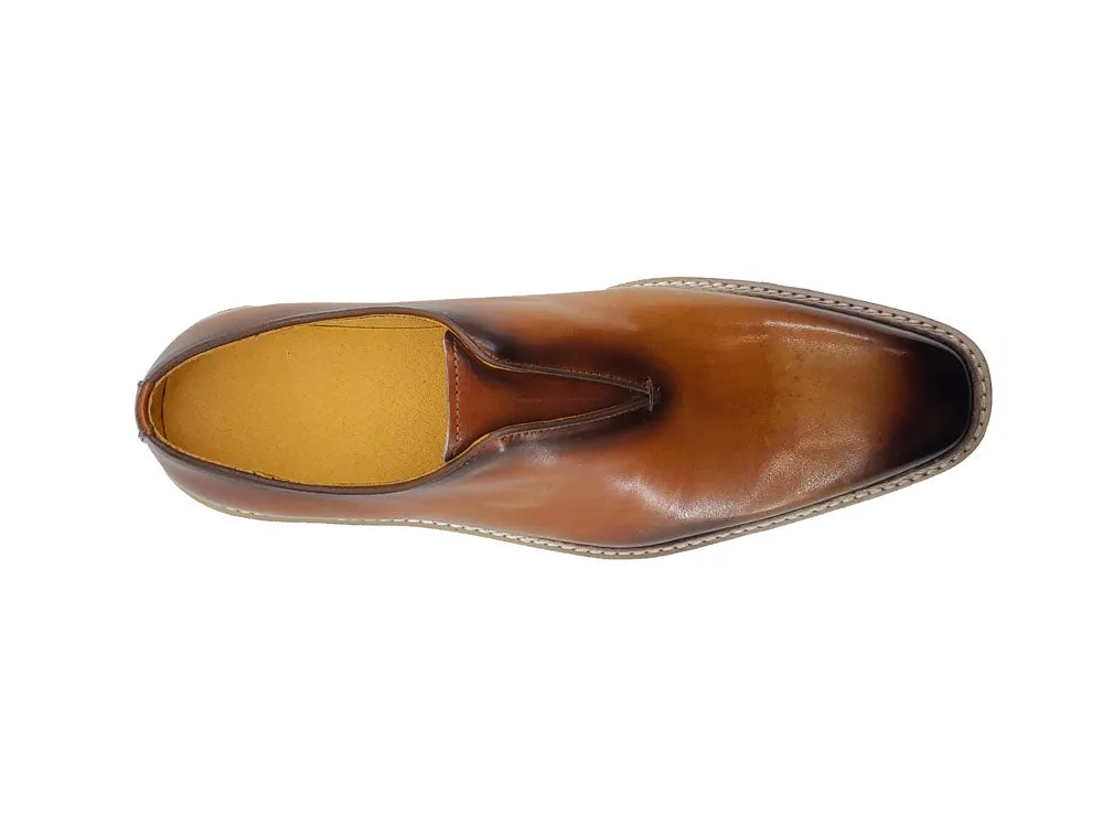 Carrucci KS550-08 Schnürsenkelloser Loafer mit Kontrastfarbener Sohle - Cognac