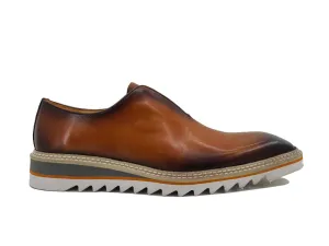 Carrucci KS550-08 Schnürsenkelloser Loafer mit Kontrastfarbener Sohle - Cognac
