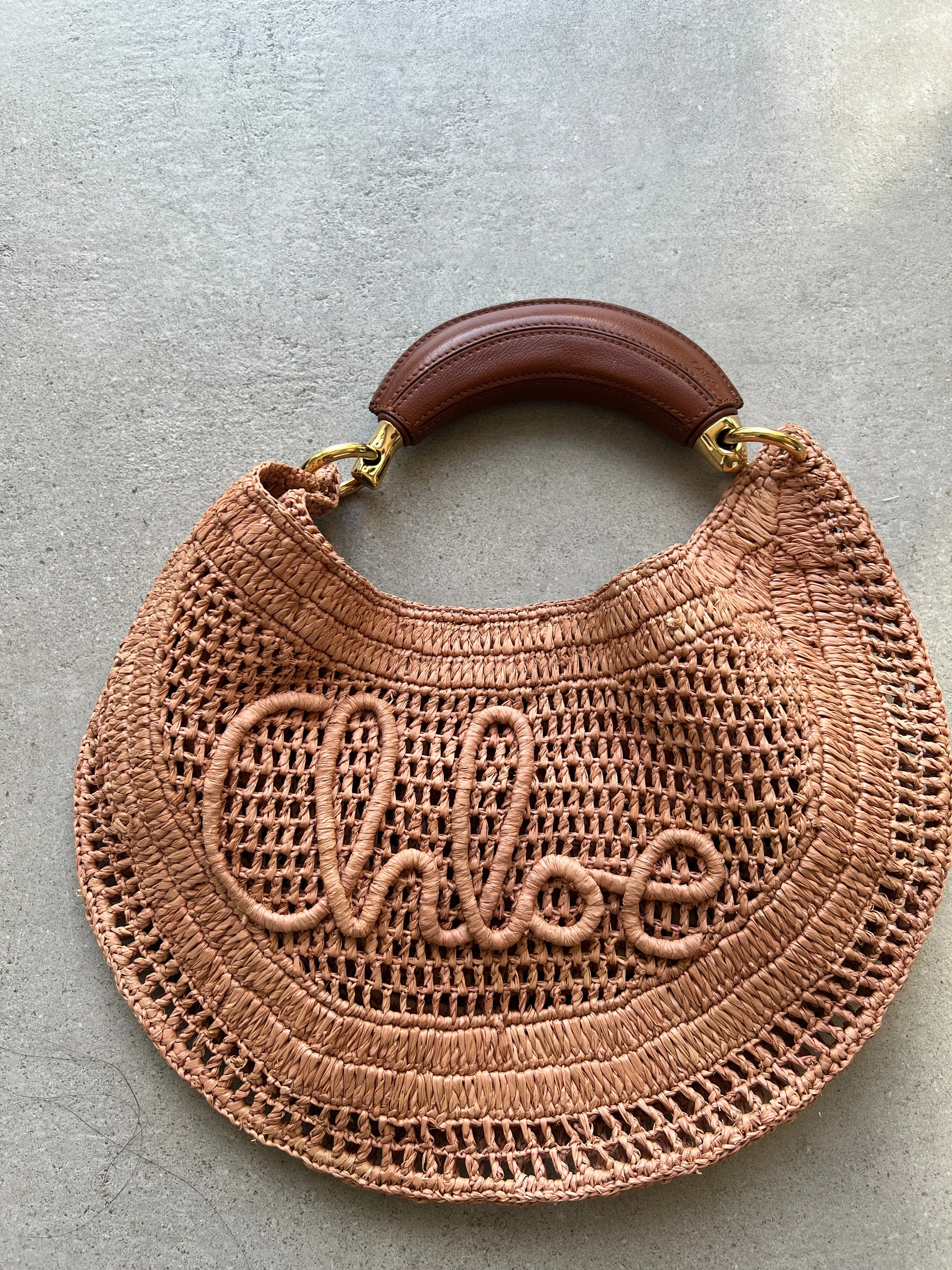 Chloé Tasche Banana Raffia Hobo, Beige