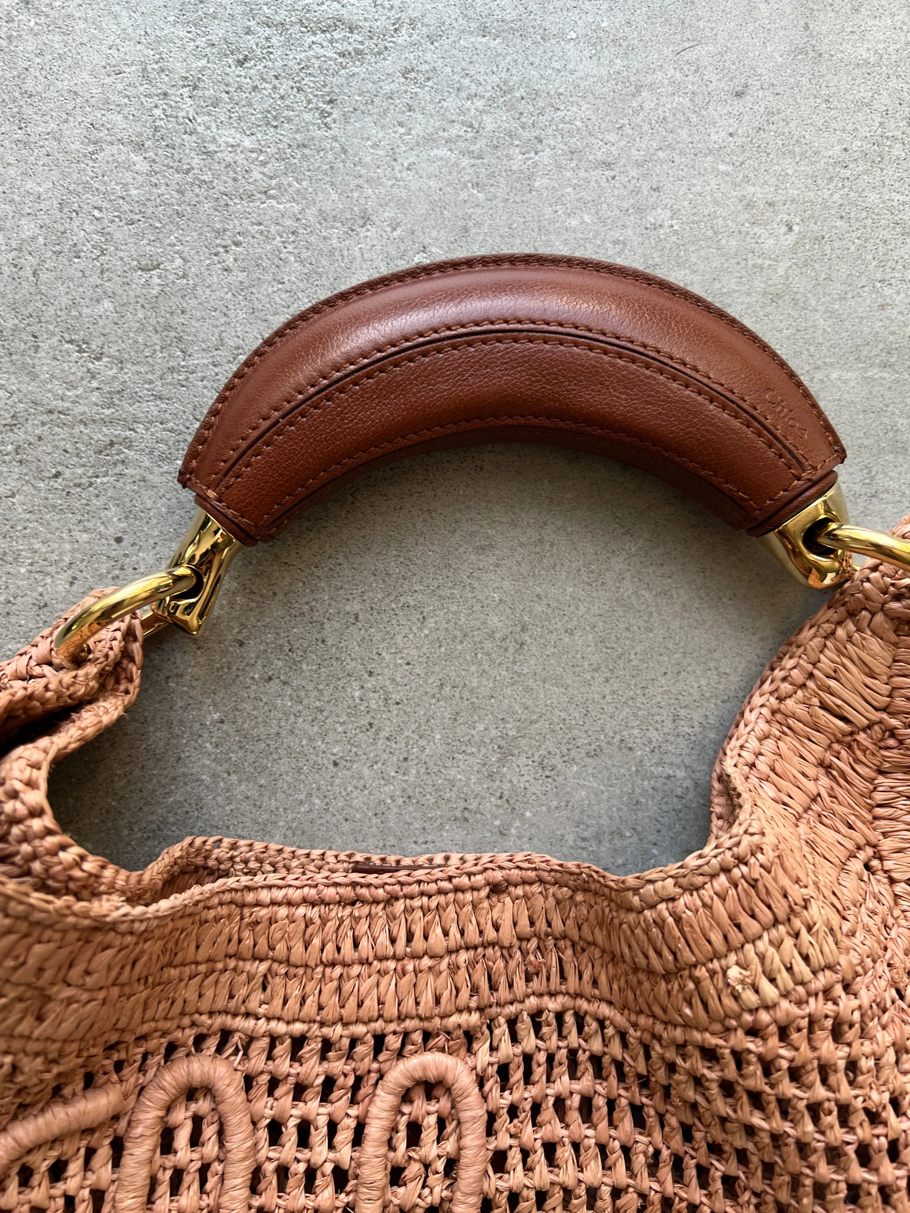 Chloé Tasche Banana Raffia Hobo, Beige