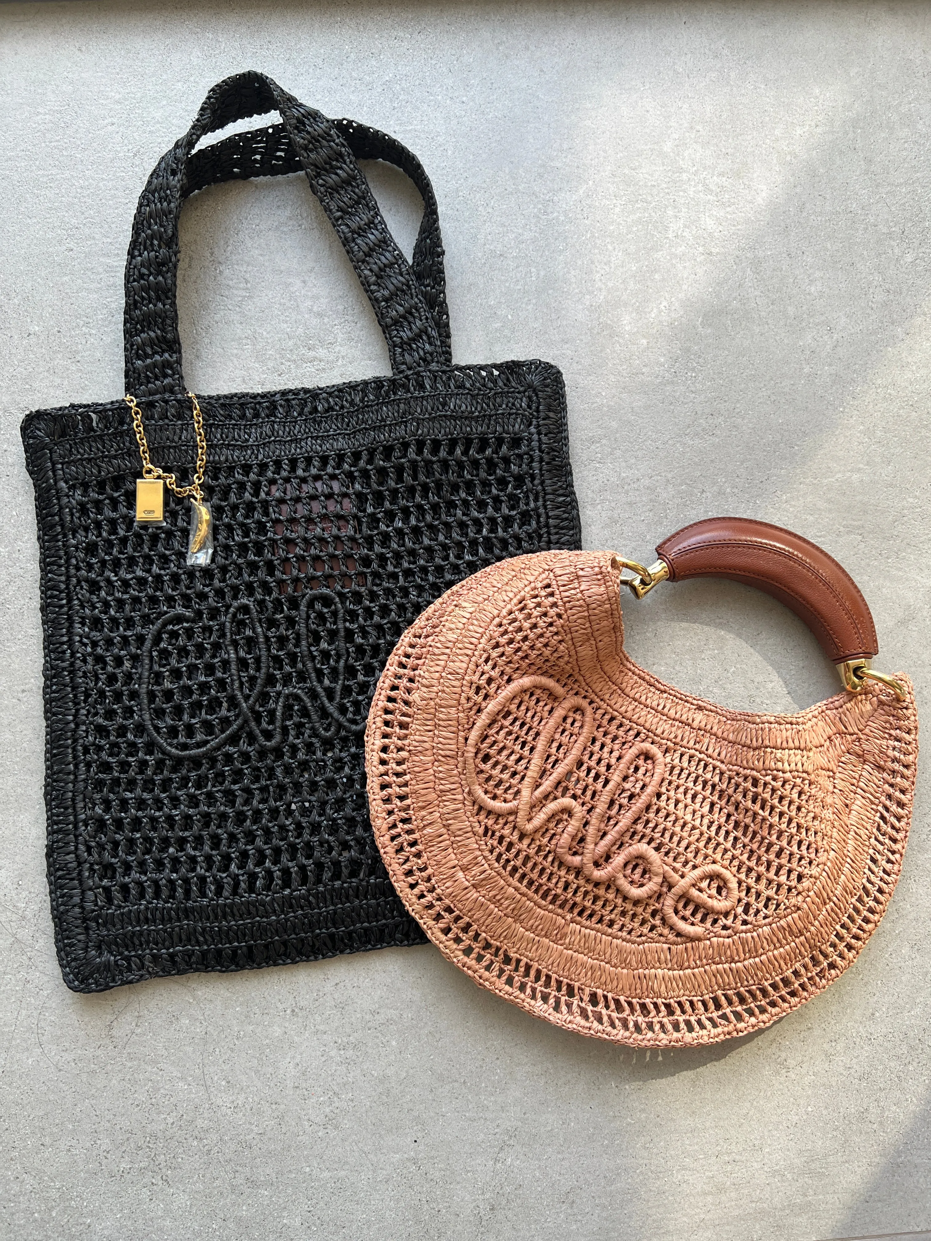 Chloé Tasche Banana Raffia Hobo, Beige
