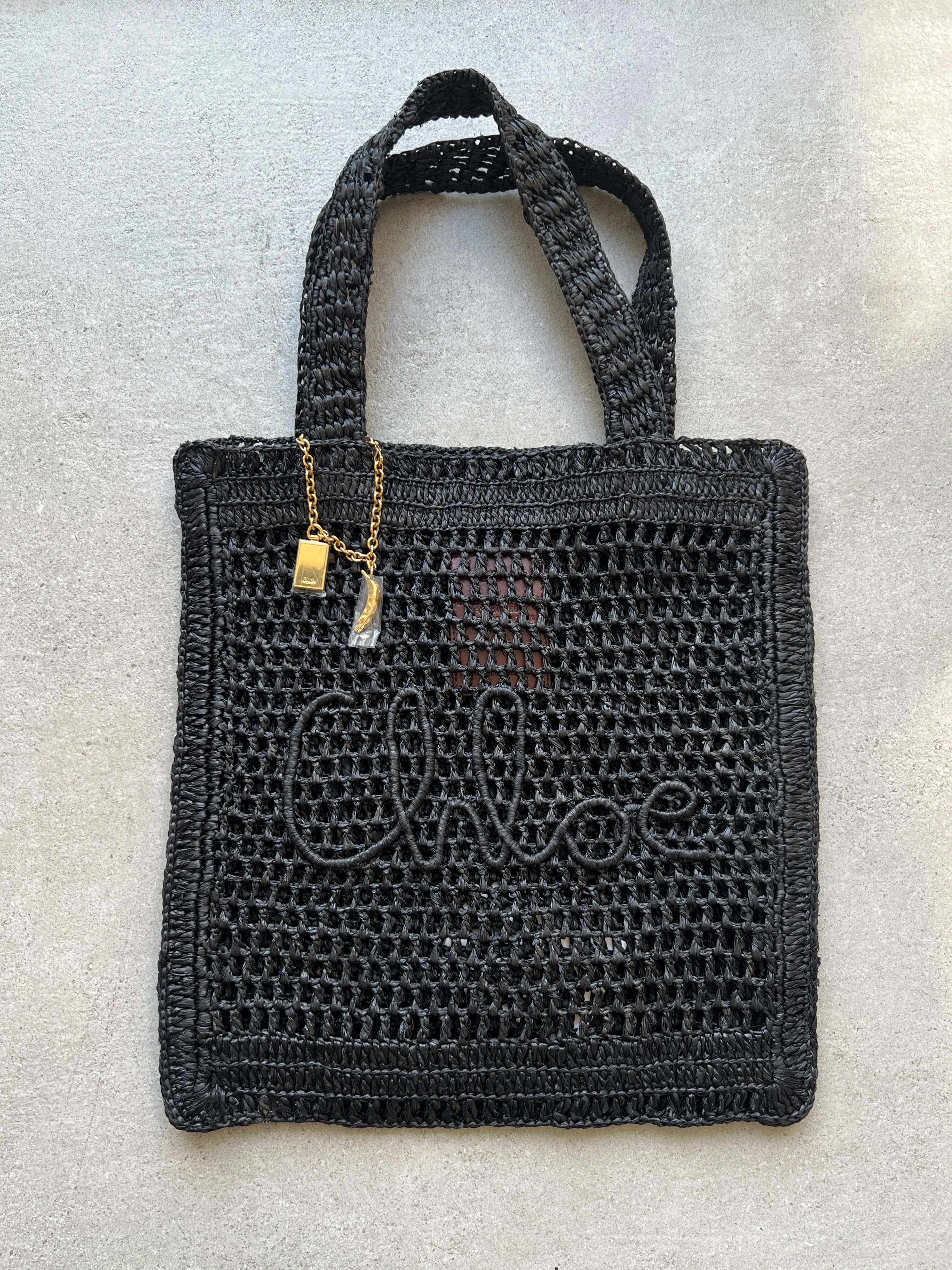 Chloé Tasche Banana Raffia Tragetasche, Schwarz