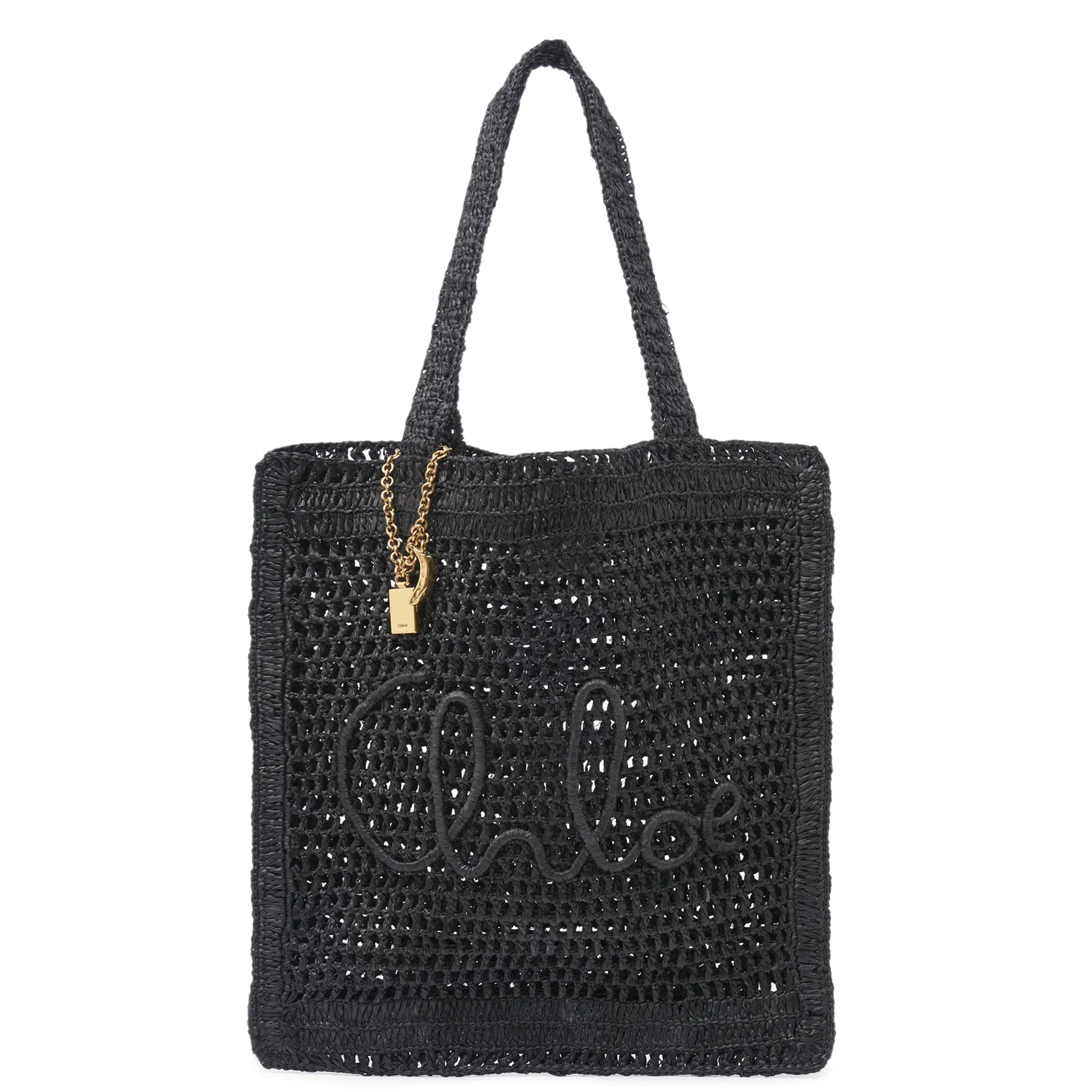 Chloé Tasche Banana Raffia Tragetasche, Schwarz
