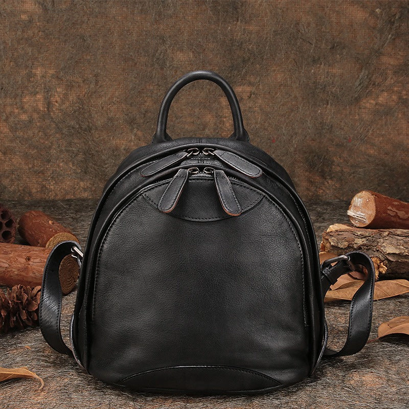Klassischer Kaffee-Leder-Rucksack für Damen, Kompakter Leder-Rucksack, Damen-Rucksacktasche