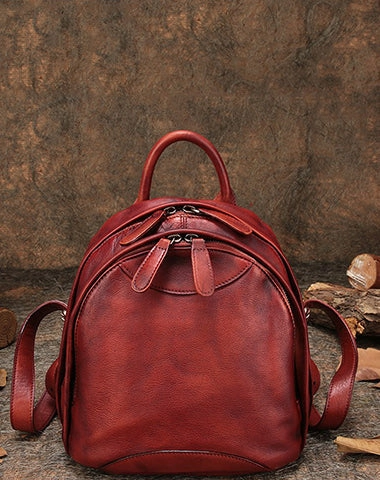 Klassischer Kaffee-Leder-Rucksack für Damen, Kompakter Leder-Rucksack, Damen-Rucksacktasche
