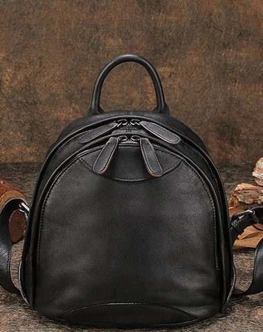 Klassischer Kaffee-Leder-Rucksack für Damen, Kompakter Leder-Rucksack, Damen-Rucksacktasche