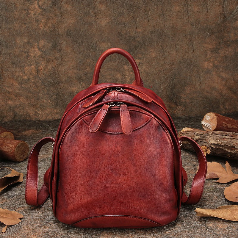 Klassischer Kaffee-Leder-Rucksack für Damen, Kompakter Leder-Rucksack, Damen-Rucksacktasche