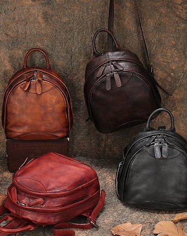 Klassischer Kaffee-Leder-Rucksack für Damen, Kompakter Leder-Rucksack, Damen-Rucksacktasche
