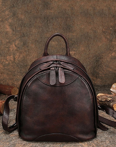 Classic Leather Small Rucksack Womens Compact Leather Backpack Ladies Backpack Purse