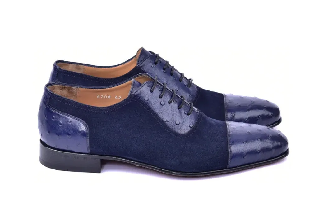 Corrente 6708 Oxford-Schnürschuh mit Kappenkappe - Marineblau