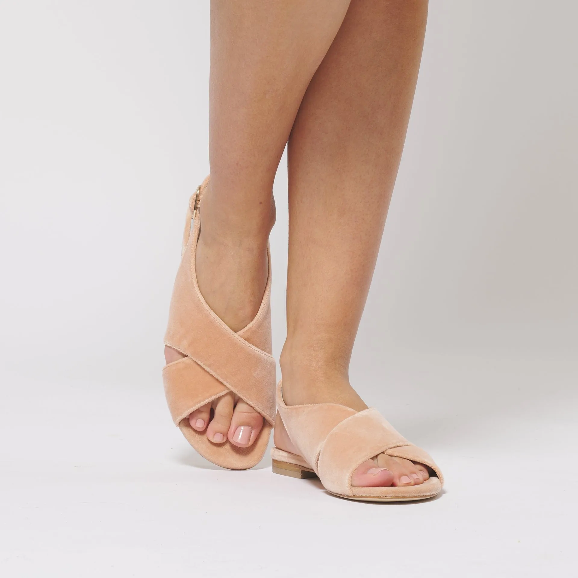 Baumwoll-Samt Vegane Crossover Slingback Sandalen | Blassrosa