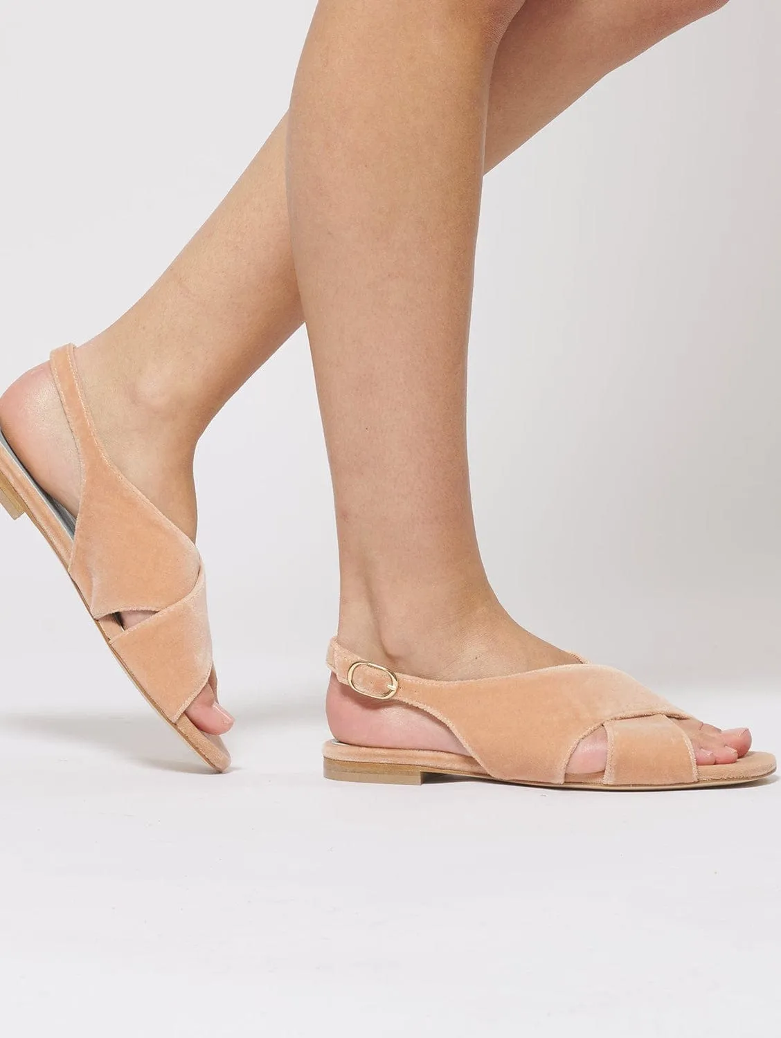 Baumwoll-Samt Vegane Crossover Slingback Sandalen | Blassrosa
