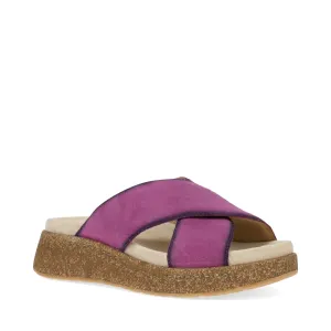 Dansko Damen Bridget Leder Plateau-Slide Sandale in Pflaumenfarbenem Glattleder