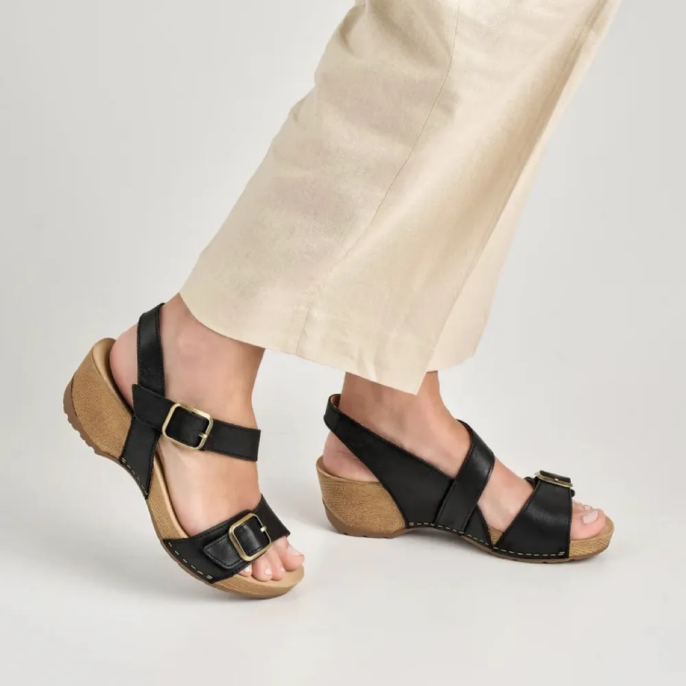 Dansko Damen Trinity Sandalette mit Absatz in Schwarz Gebürstetem Nubuk