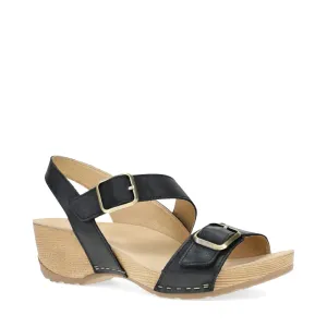 Dansko Damen Trinity Sandalette mit Absatz in Schwarz Gebürstetem Nubuk