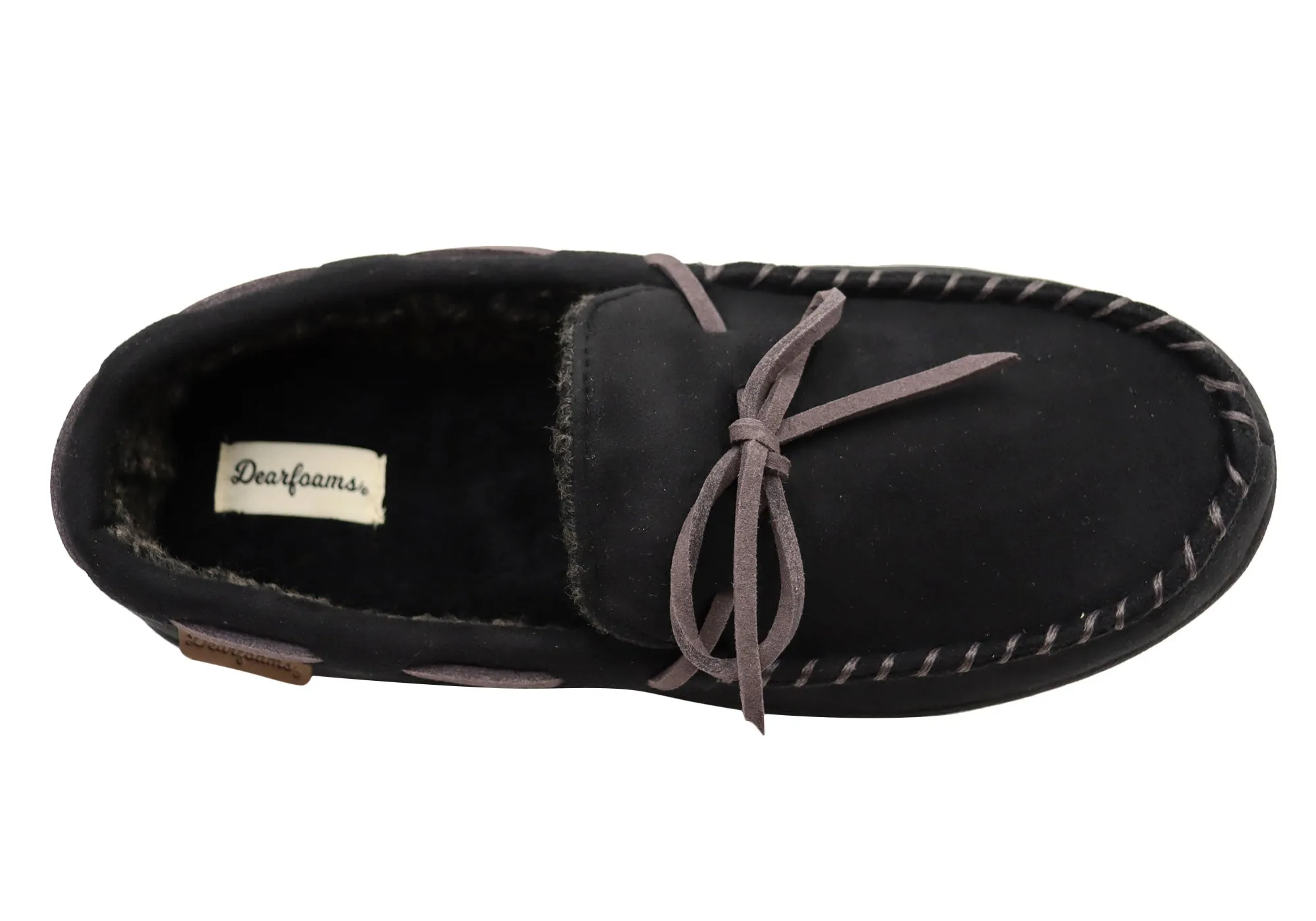 Dearfoams Herren Toby Mikrovelours Mokassin mit Whipstitch & Schnürung Hausschuhe Dearfoams Schuhe