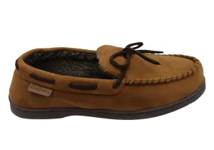 Dearfoams Herren Toby Mikrovelours Mokassin mit Whipstitch & Schnürung Hausschuhe Dearfoams Schuhe