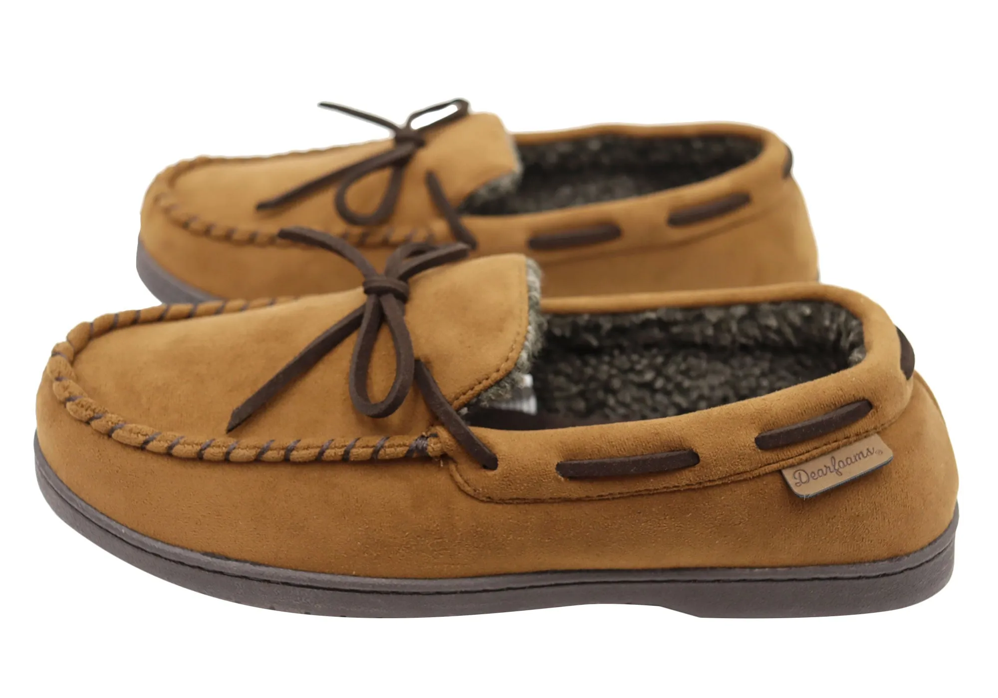 Dearfoams Herren Toby Mikrovelours Mokassin mit Whipstitch & Schnürung Hausschuhe Dearfoams Schuhe