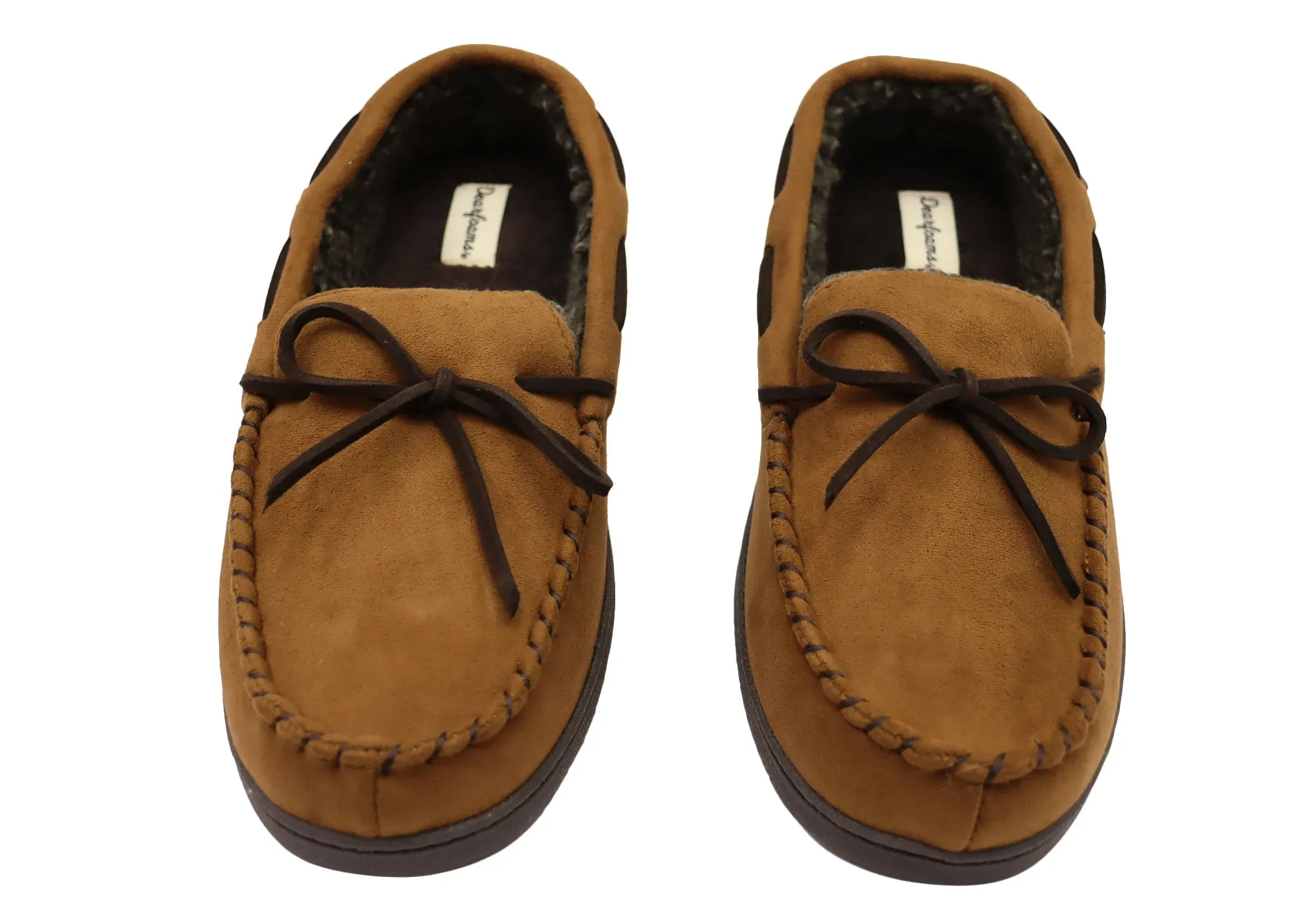 Dearfoams Herren Toby Mikrovelours Mokassin mit Whipstitch & Schnürung Hausschuhe Dearfoams Schuhe