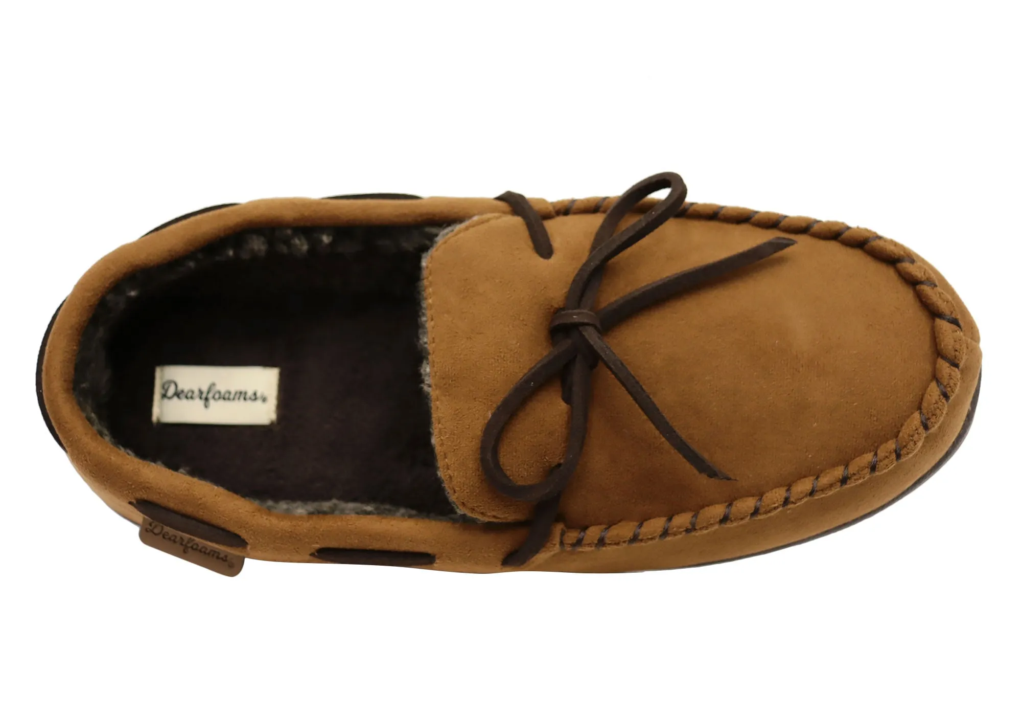 Dearfoams Herren Toby Mikrovelours Mokassin mit Whipstitch & Schnürung Hausschuhe Dearfoams Schuhe
