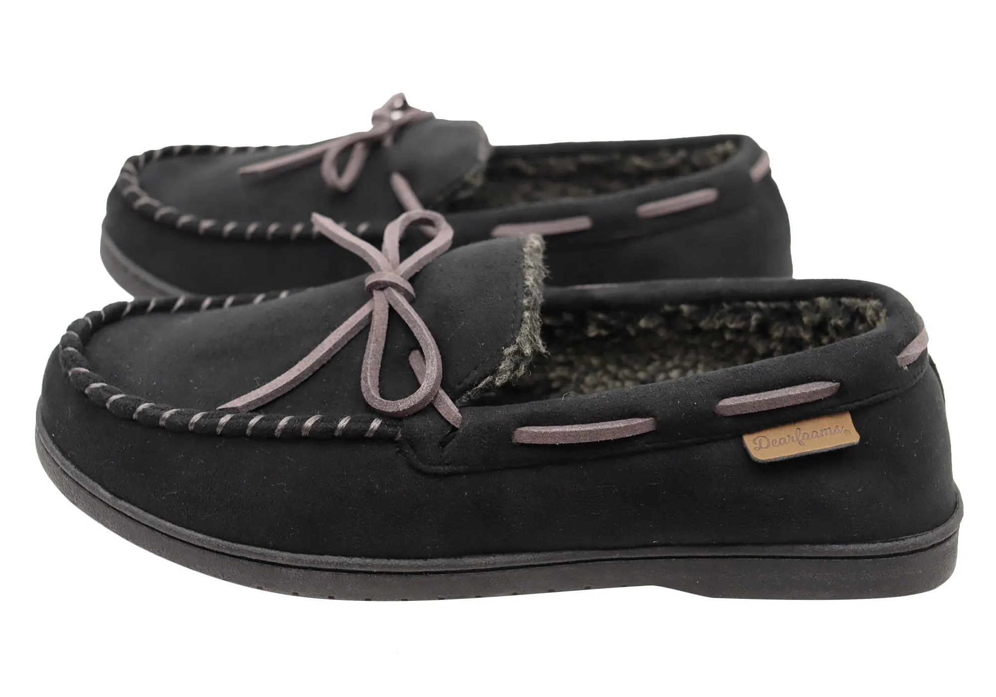 Dearfoams Herren Toby Mikrovelours Mokassin mit Whipstitch & Schnürung Hausschuhe Dearfoams Schuhe
