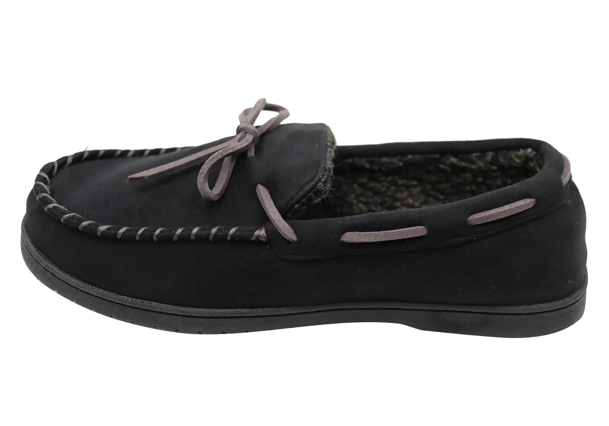 Dearfoams Herren Toby Mikrovelours Mokassin mit Whipstitch & Schnürung Hausschuhe Dearfoams Schuhe