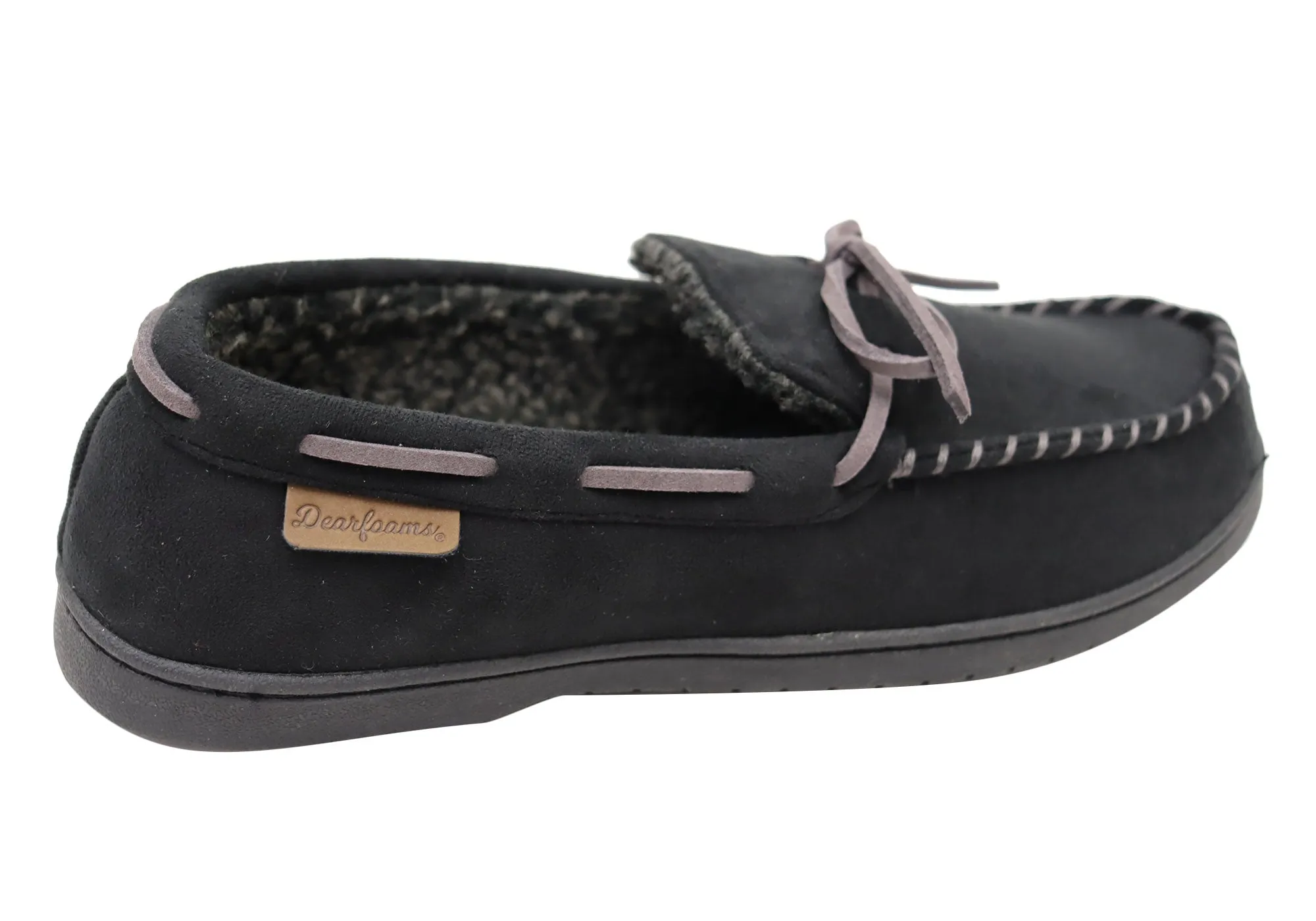 Dearfoams Herren Toby Mikrovelours Mokassin mit Whipstitch & Schnürung Hausschuhe Dearfoams Schuhe