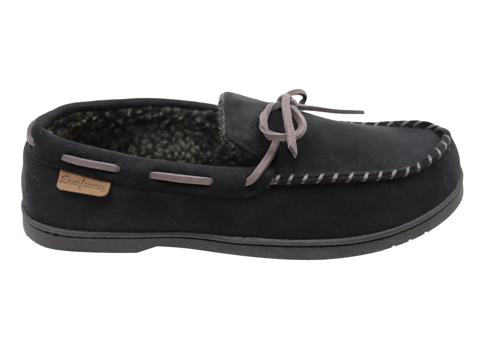 Dearfoams Herren Toby Mikrovelours Mokassin mit Whipstitch & Schnürung Hausschuhe Dearfoams Schuhe