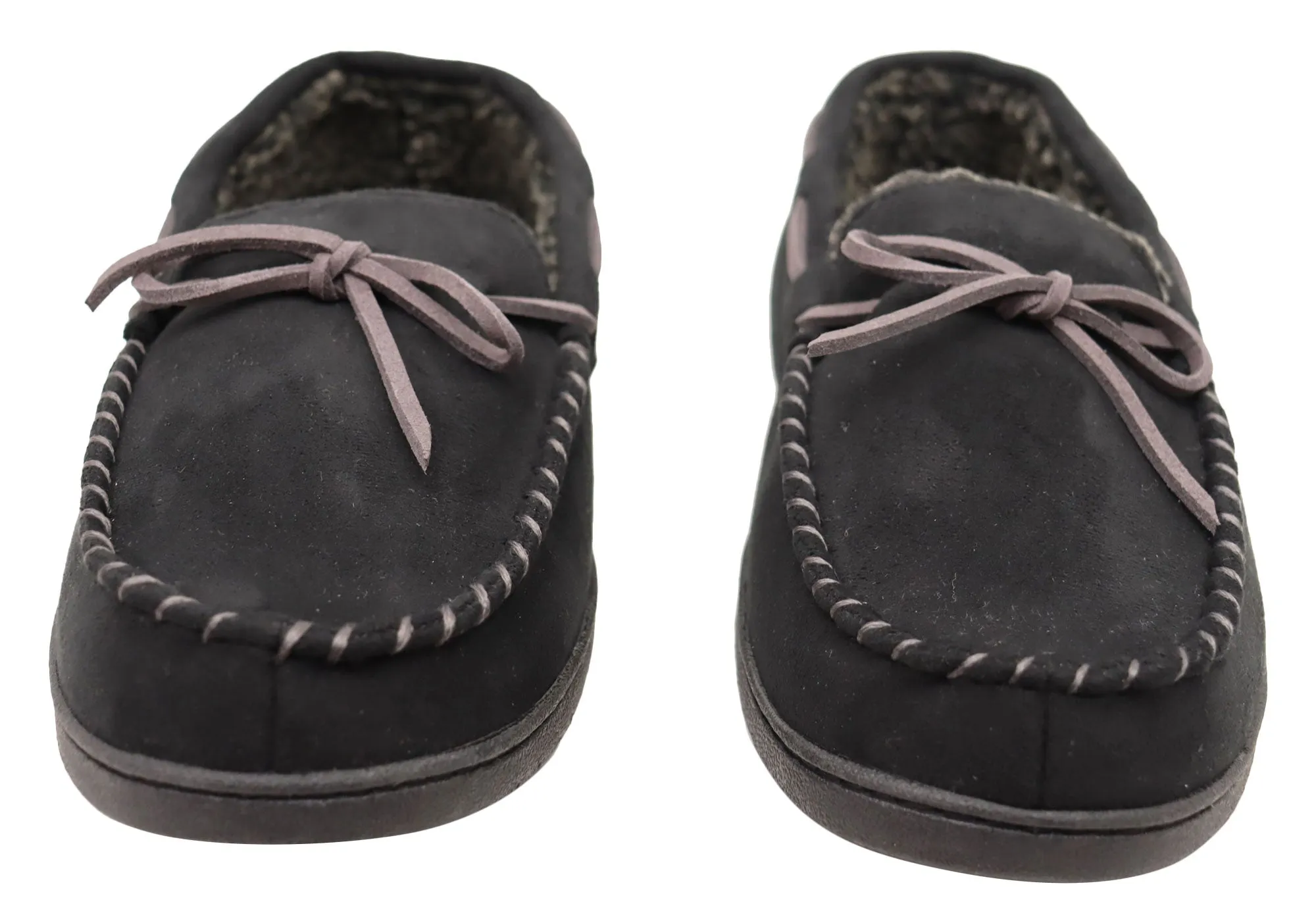Dearfoams Herren Toby Mikrovelours Mokassin mit Whipstitch & Schnürung Hausschuhe Dearfoams Schuhe
