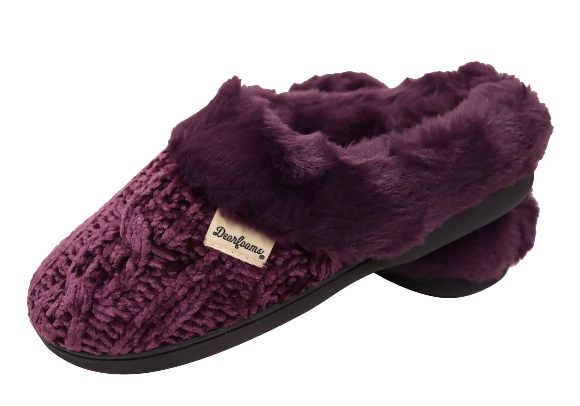Dearfoams Damen Bequeme Claire Melierte Chenille Strick Pantoffeln Dearfoams Schuhe
