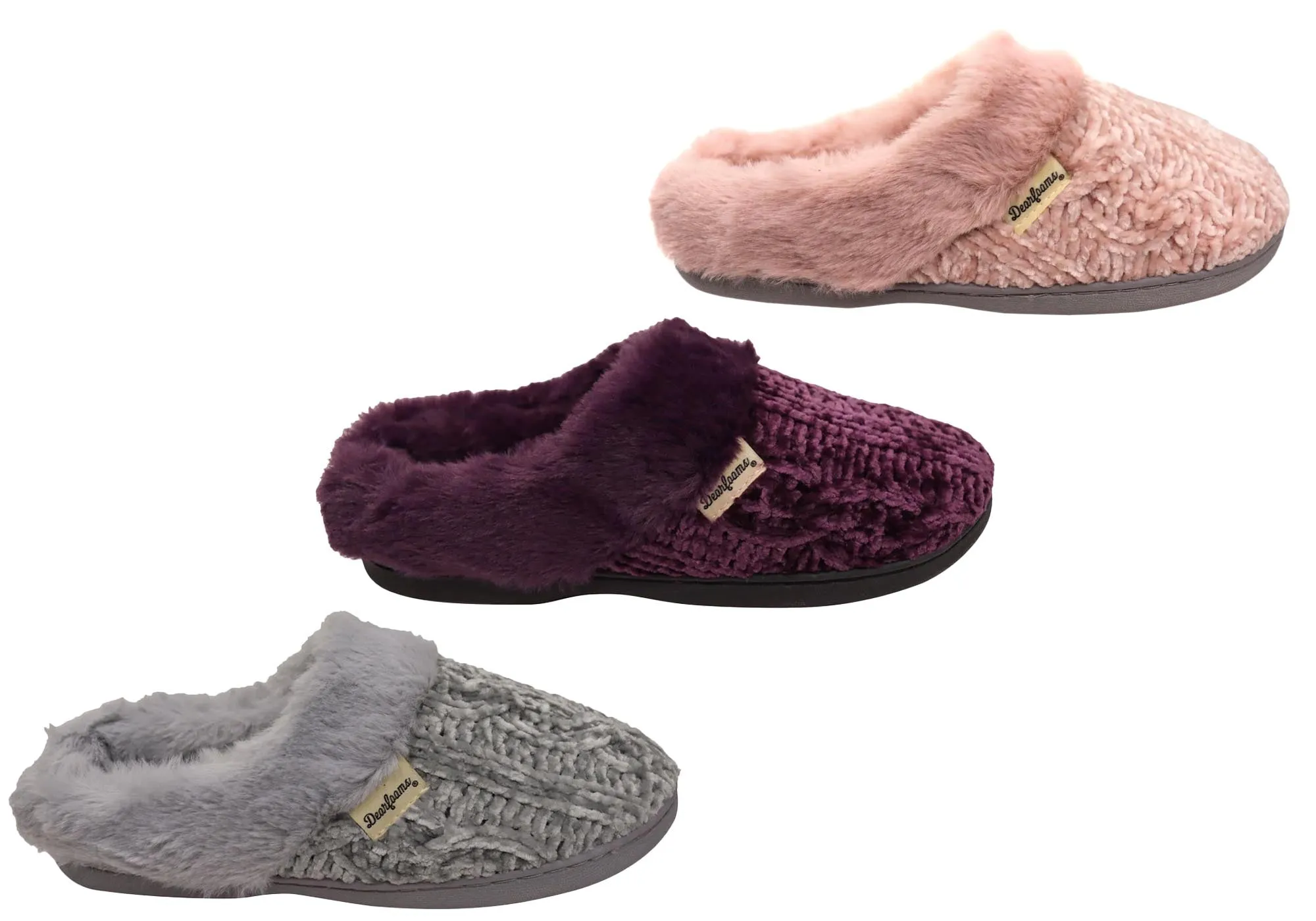 Dearfoams Damen Bequeme Claire Melierte Chenille Strick Pantoffeln Dearfoams Schuhe