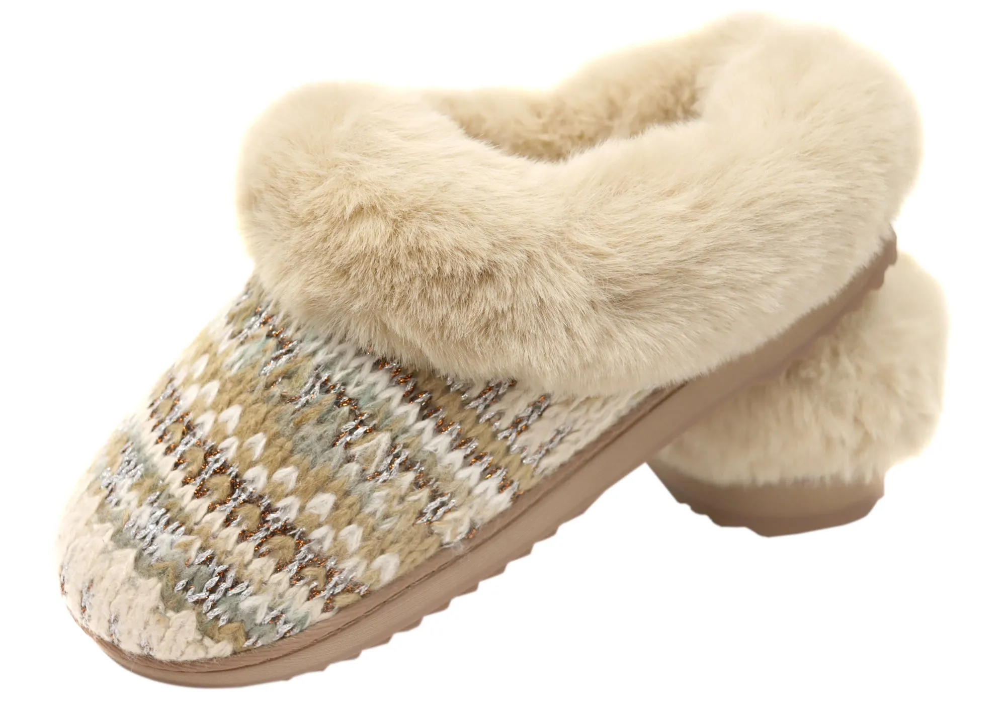 Dearfoams Damen Bequeme Hannah Festliche Strick Clog Hausschuhe Dearfoams Schuhe