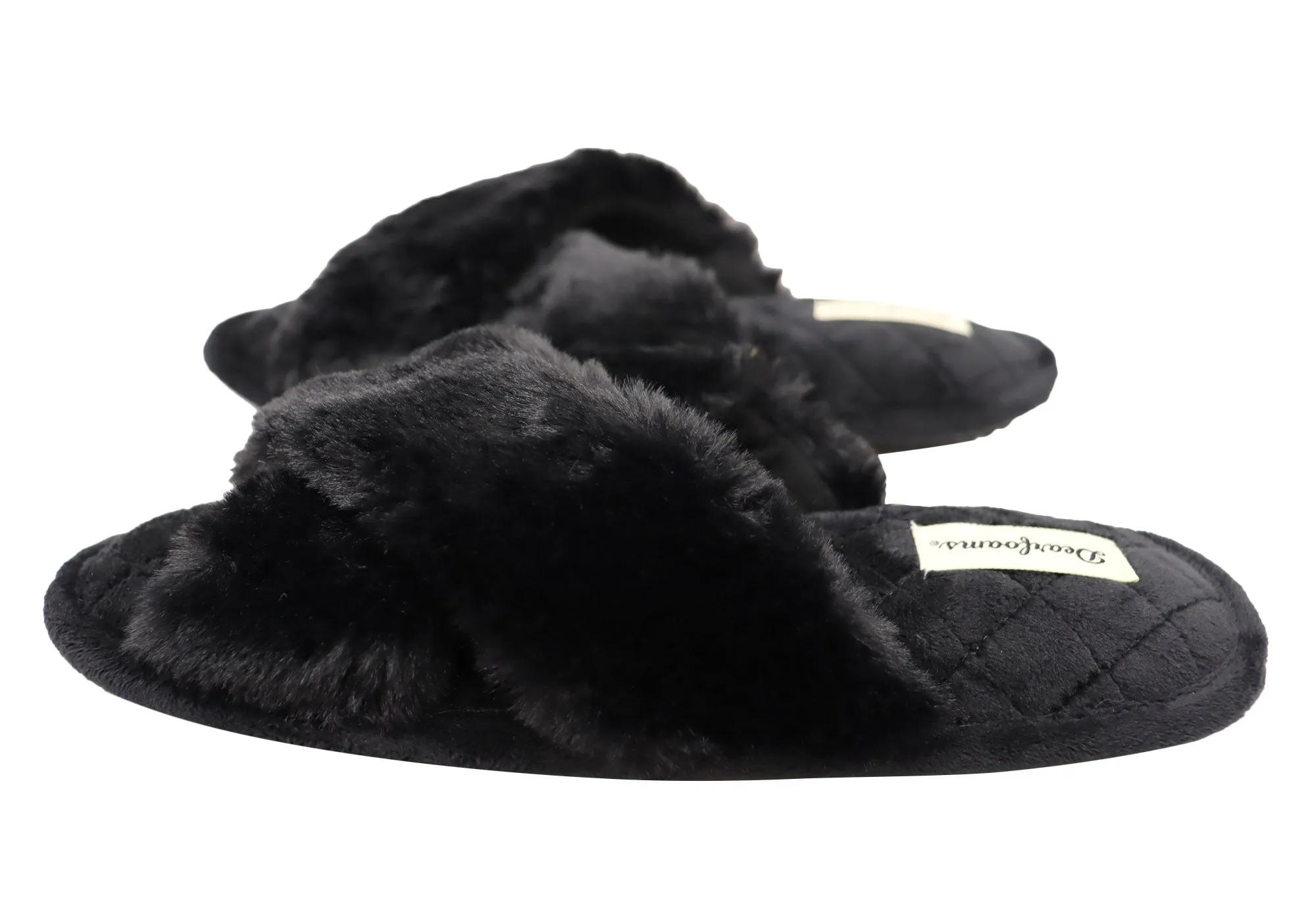 Dearfoams Damen Bequeme Jessica Pelz-Crossband-Slipper Dearfoams Schuhe