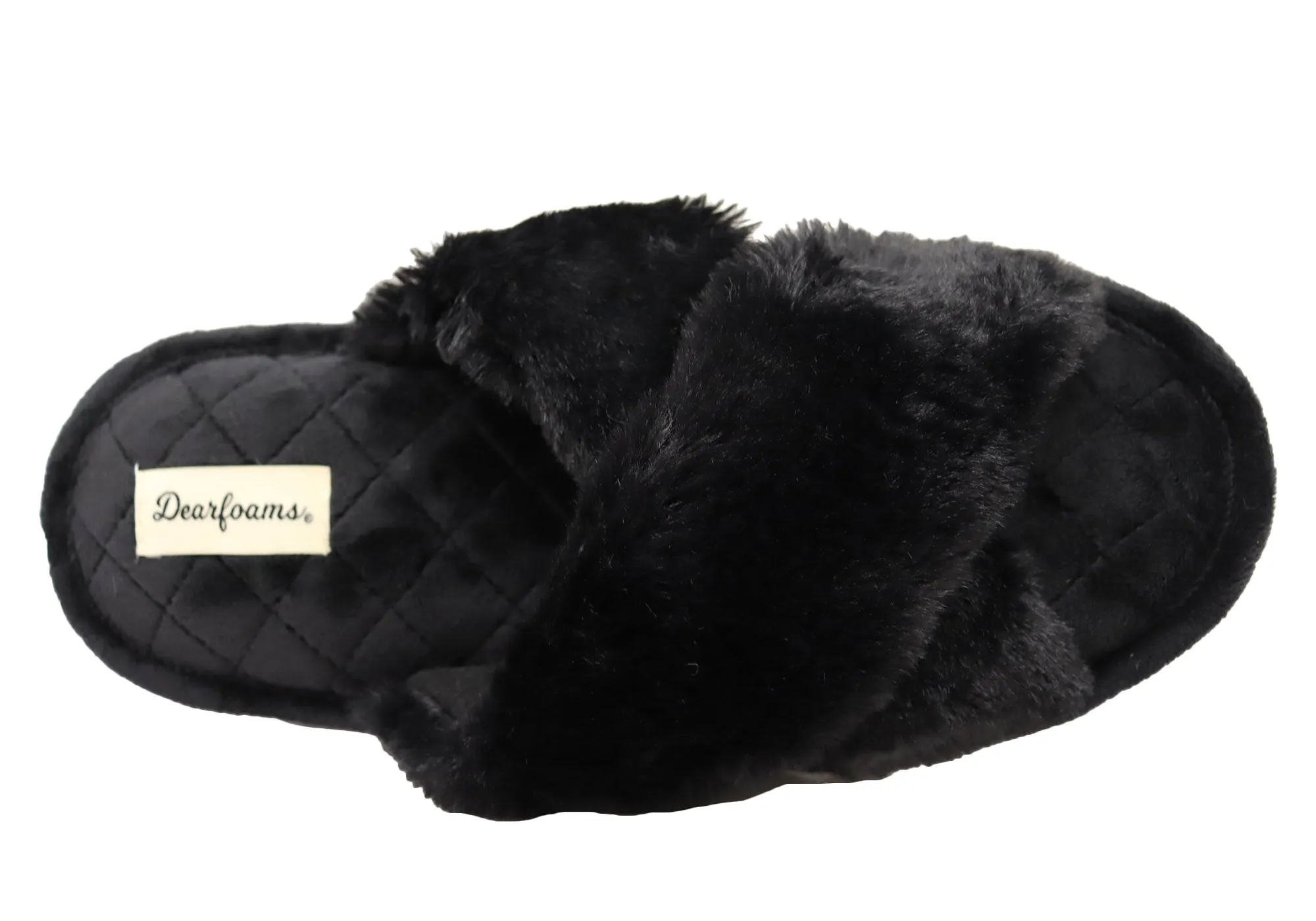 Dearfoams Damen Bequeme Jessica Pelz-Crossband-Slipper Dearfoams Schuhe