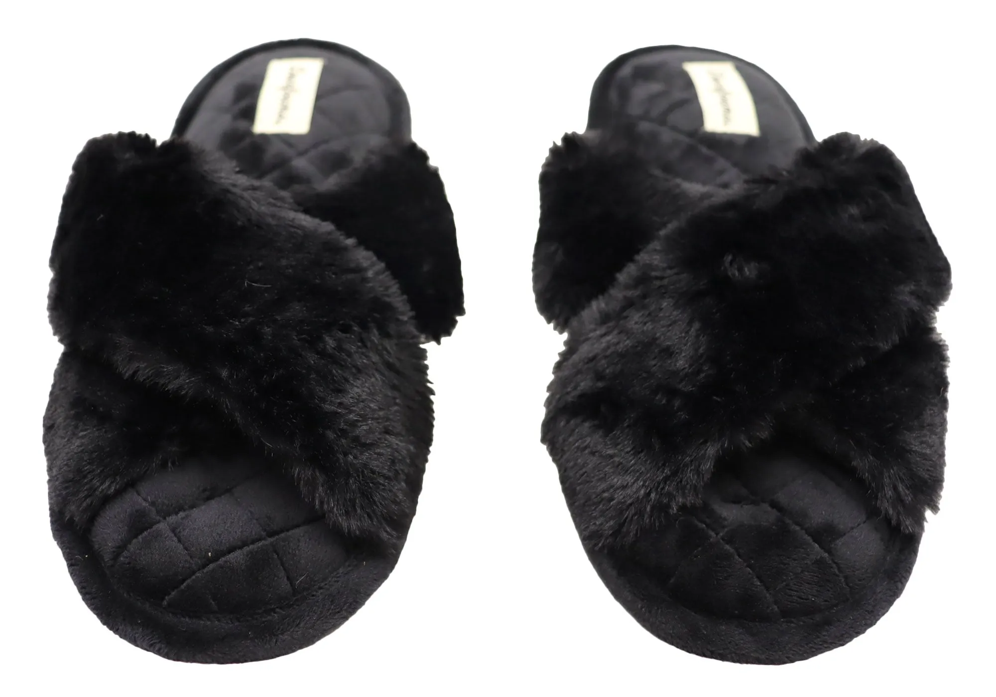 Dearfoams Damen Bequeme Jessica Pelz-Crossband-Slipper Dearfoams Schuhe