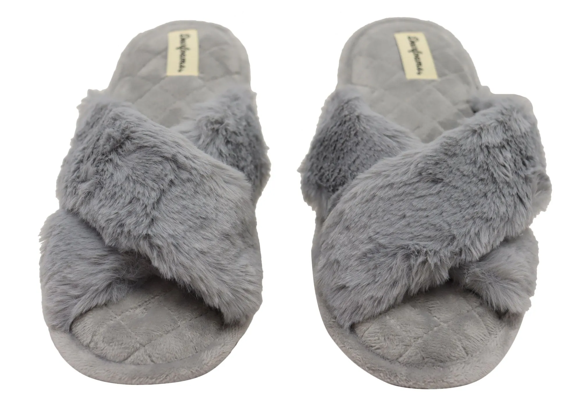 Dearfoams Damen Bequeme Jessica Pelz-Crossband-Slipper Dearfoams Schuhe