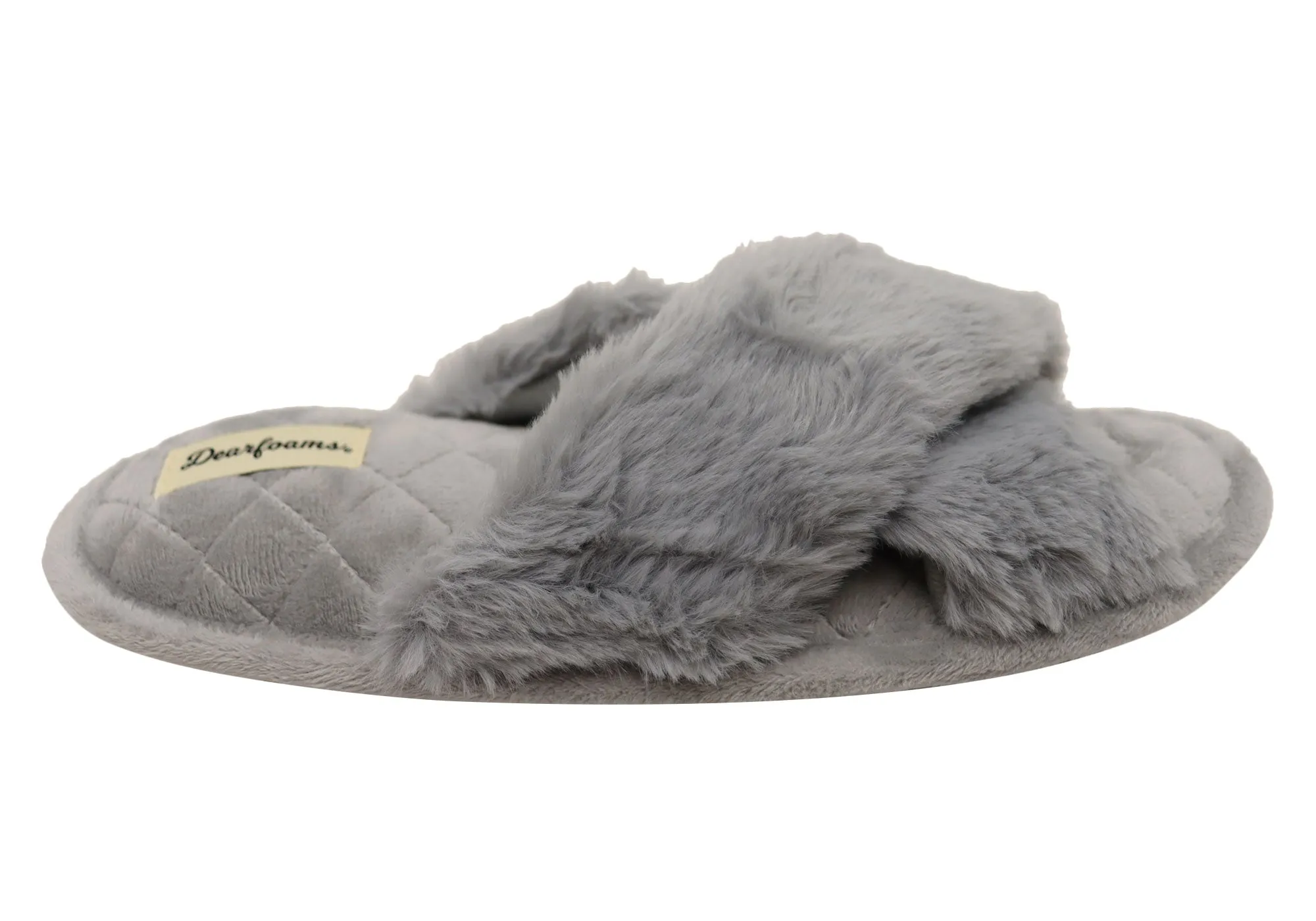 Dearfoams Damen Bequeme Jessica Pelz-Crossband-Slipper Dearfoams Schuhe
