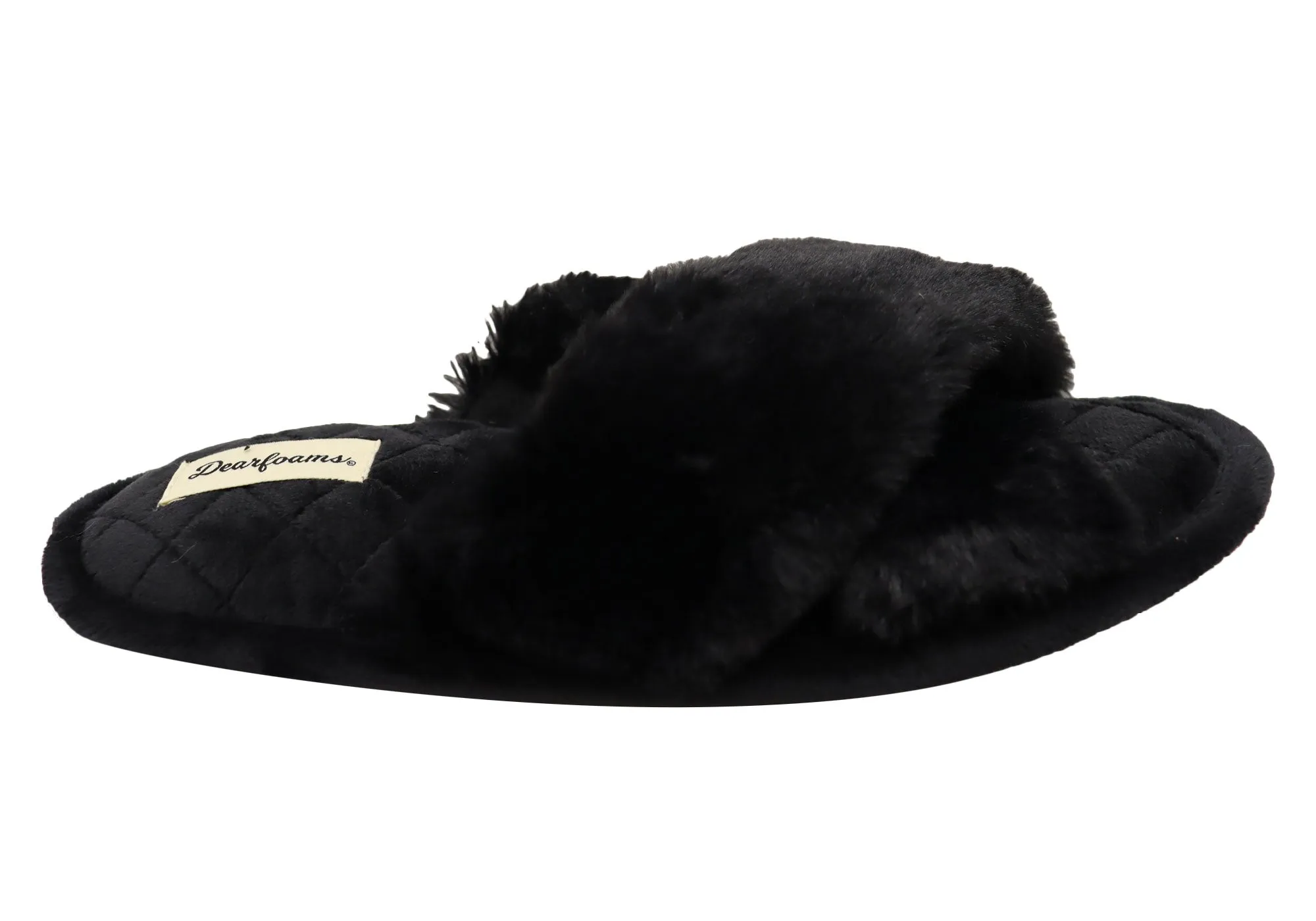 Dearfoams Damen Bequeme Jessica Pelz-Crossband-Slipper Dearfoams Schuhe